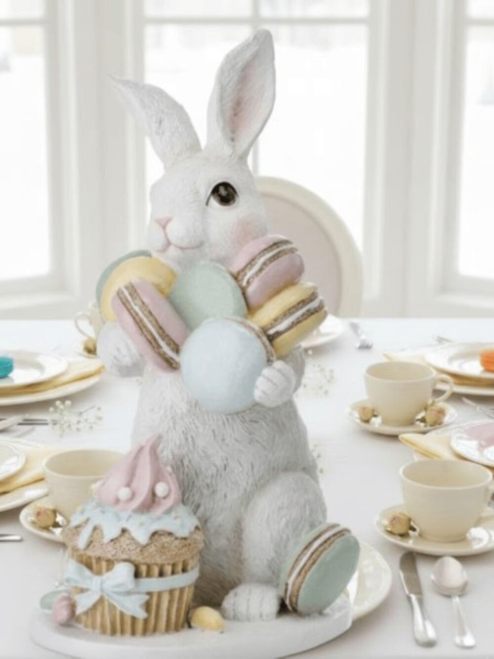 Resin Easter Spring Bunny Rabbit with Macaron Treats Figurine Holiday Decor Gift